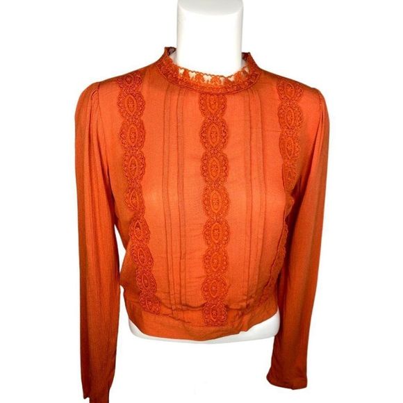 Self Esteem Rust Burnt Orange Lace CottageCore Shirt Sz Medium New - Picture 2 of 8